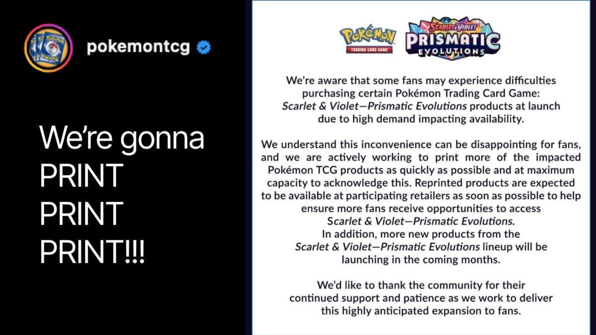 Pokemon Center Confirms Reprints of Prismatic Evolutions