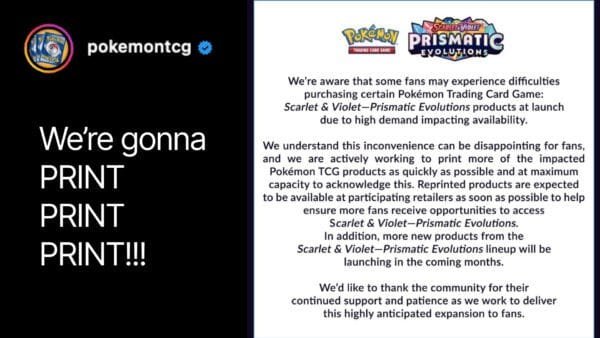 Pokemon Center Confirms Reprints of Prismatic Evolutions