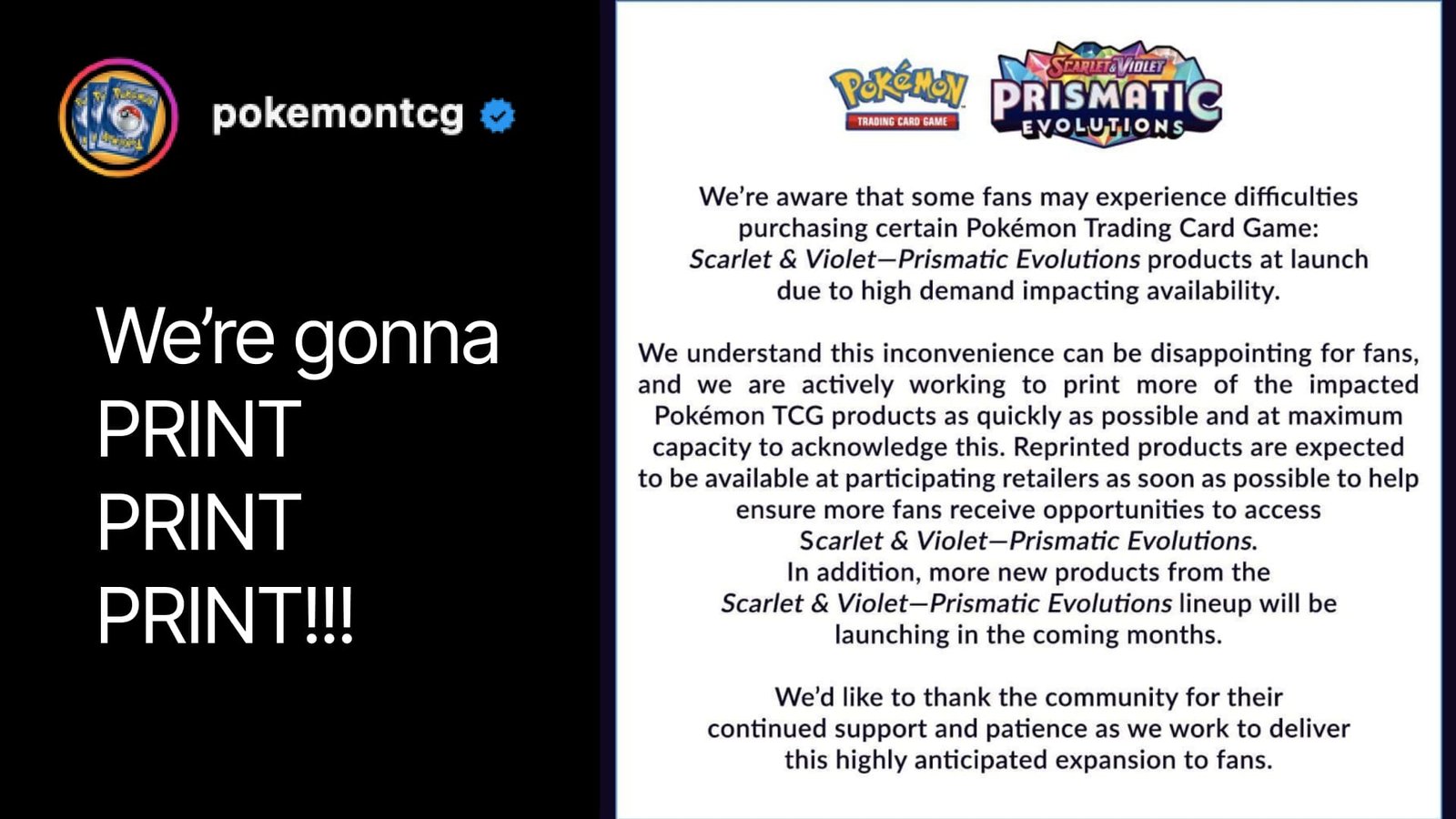 Pokemon Center Confirms Reprints of Prismatic Evolutions