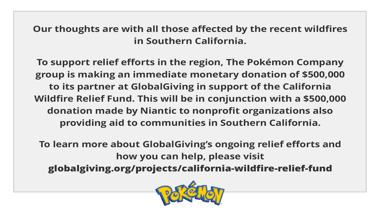Pokemon & Niantic Donates 1 Million Dollars to California Wildfire Relief